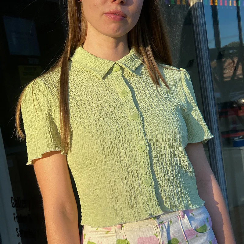 

Y2K Sexy Print Vintage Autumn Summer Y2k 2021 Casual Top Cropped 90s Green shirts Vintage Fashion tops