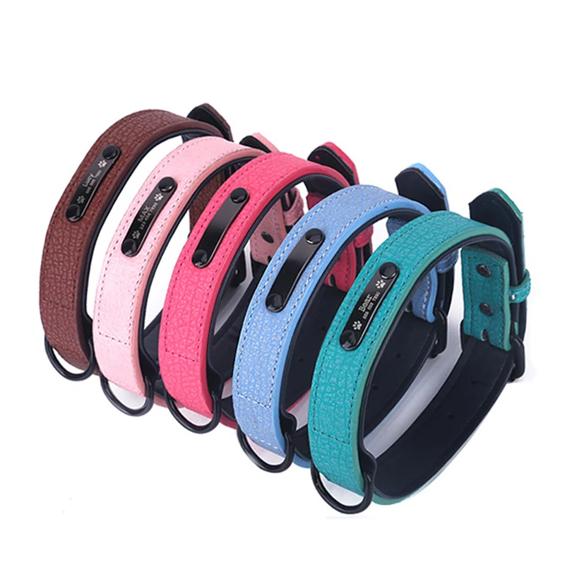 Custom Pet Dog Collars PU Leather Personalized Dogs Collar Engraved Name ID Tags For Small Medium Large Dogs Chihuahua Puppy