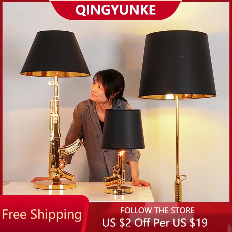 

Modern Gold AK47 LED Floor Lamps Nordic Luxurious Table Gun Lamp Bedroom Stand Lights Living Room Decoration Home Decor Fixtures
