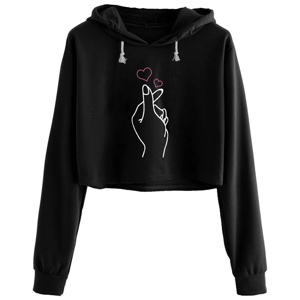 

K Pop Crop Hoodies Women Harajuku Anime Emo Aesthetic Pullover For Girls