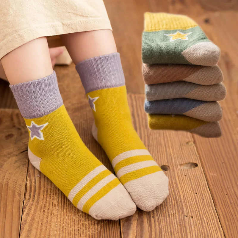 5 парт/Лот зимние осенние плотные детские носки со звездами для мальчиков и