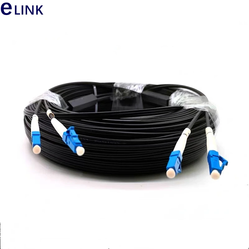 200M LC/UPC 2 Cores Drop optic patch cord 3 steels 2C Outdoor single mode FTTH Drop Fiber Optic Jumper G652D Patch lead cable