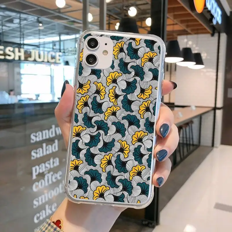 

African style fabric print Phone Case Transparent for iPhone 11 12 mini pro XS MAX 8 7 6 6S Plus X 5S SE 2020 XR