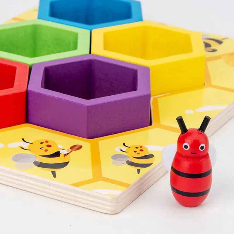 Abrazadera Montessori para beb&eacute;s, juego de colmena de abejas, juguete para recoger y atrapar, regalos de desarrollo, educaci&oacute;n cognitiva de Color-2