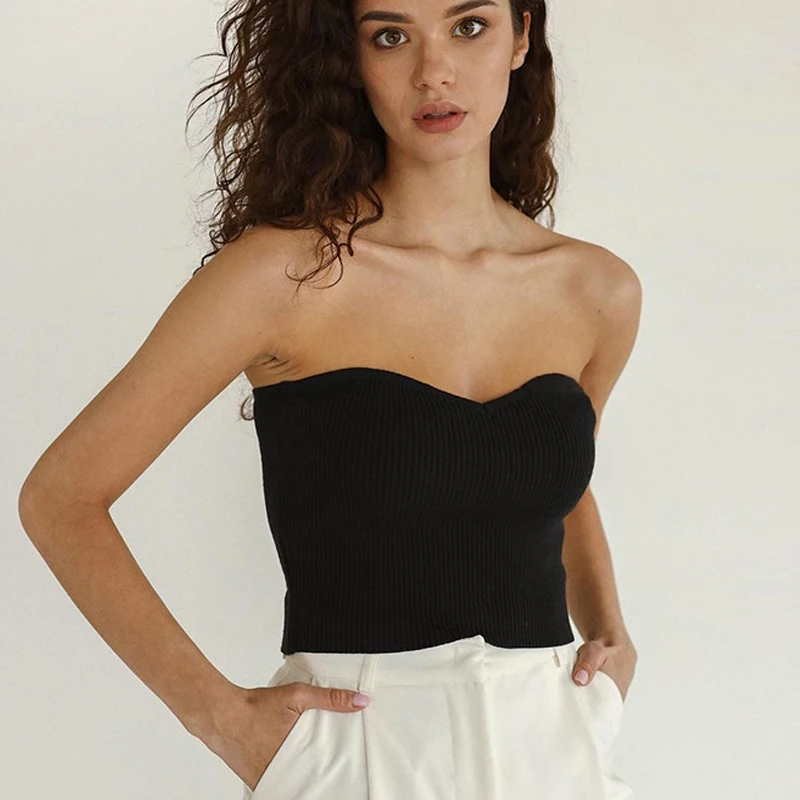 

Women Corset Top Knitted Sexy Y2K Clothes Solid Slim Strapless Tube Tank Tops 2021 Summer Fashion Streetwear Stretch Wrap Chest