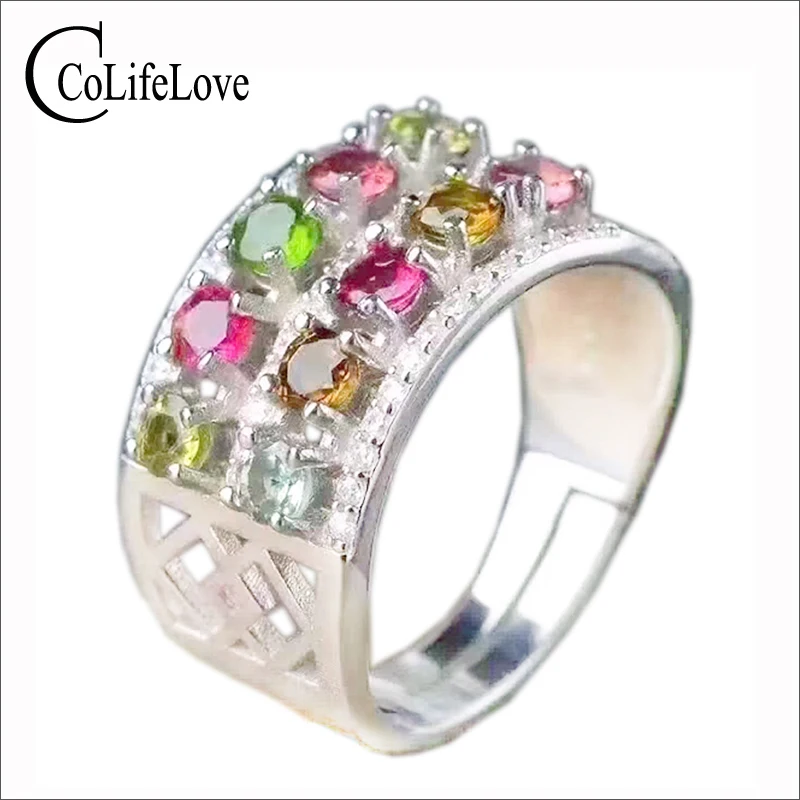 Кольцо из чистого серебра 925 пробы с турмалином 10 шт. кольцо натурального