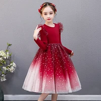autumnwinter warm girls long sleeve tulle tutu clothes flower girl dress for weddings fancy child christmas role play costumes