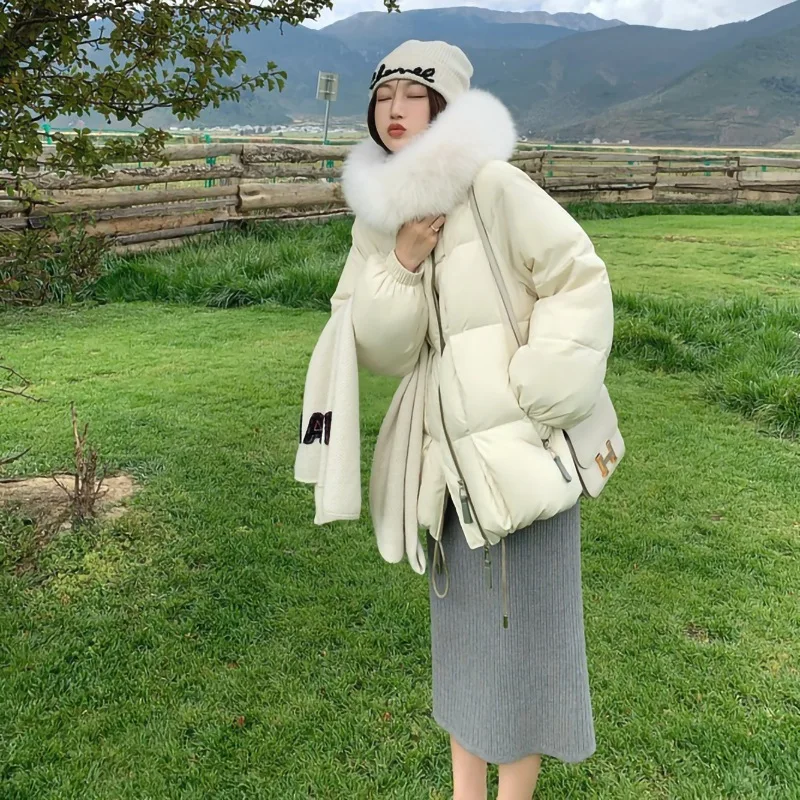 FMFSSOM зимние большие пальто с воротником из натурального меха женская мода 90%