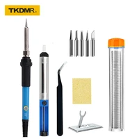 60w adjustable temperature electric soldering irons kit 220v 110v ceramic heating with 5pcs tips solder welding repair tools