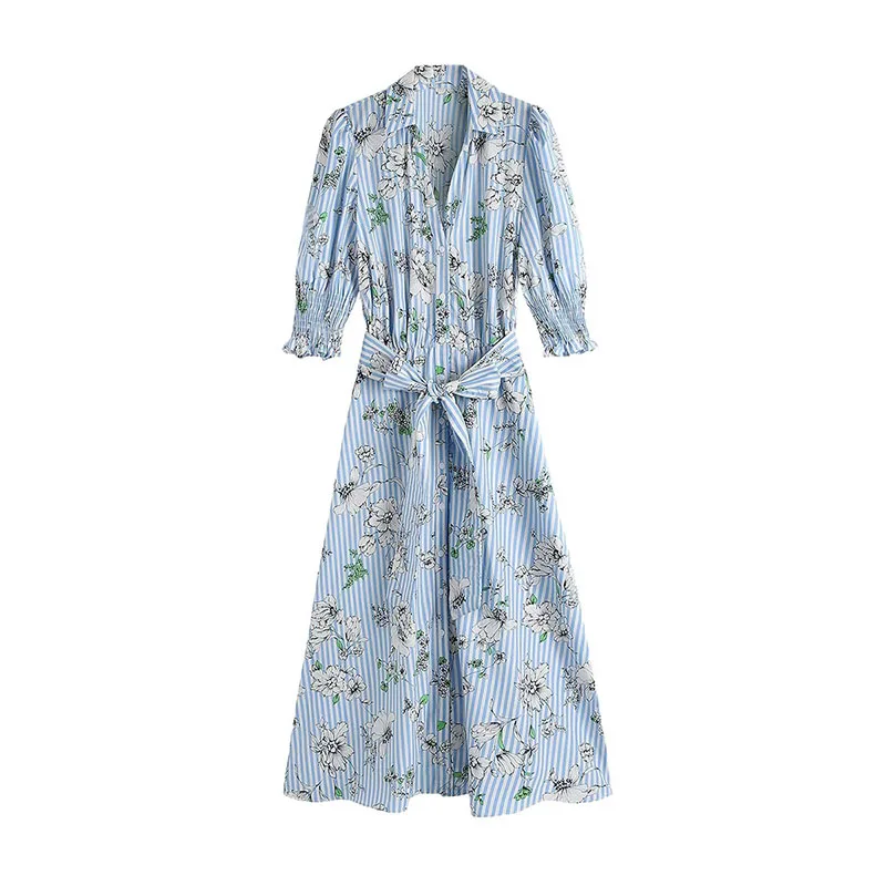 

Women Floral Printed OL Dresses Sexy Vintage Office Lady Y2K Party Dress Fashion Loose Striped Vestidos Clothes Wear D483