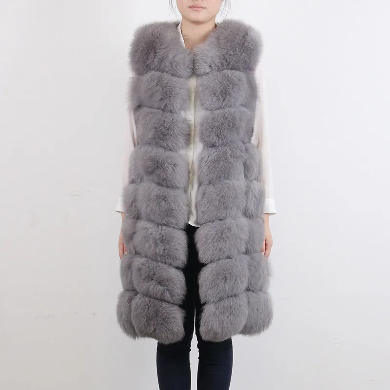 QIUCHEN PJ8032, новинка, высокое качество, длина, натуральный Лисий мех, жилет, пальто, куртка, 90 см, Длинный жилет
