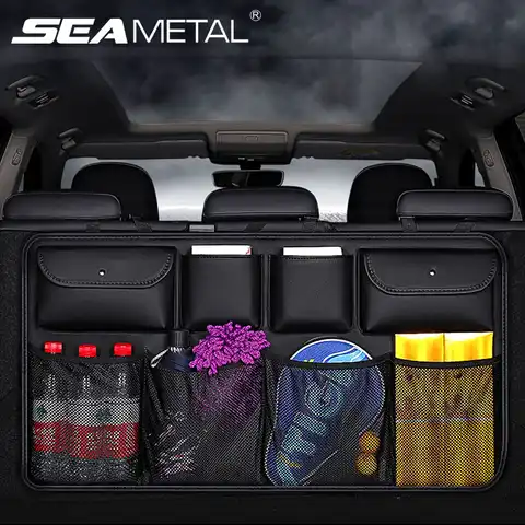 Из искусственной кожи сумка-Органайзер для багажника автомобиля, ящик для хранения на спине заднего сиденья, товары для интерьера автомоби...