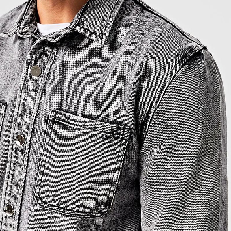 

2021 men's autumn new product solid color lapel denim jacket youth casual gray loose long-sleeved denim jacket