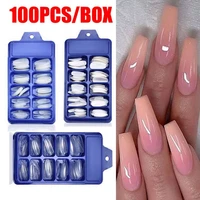 100pcs long coffin fake nails white french false nail tips ballerina nail full cover art manicure tools artificial fake nails