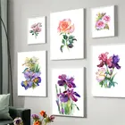 Картина на холсте с акварелью и цветами, декор для детской, фиолетовое растение, розовая роза, постер с птицами, настенное искусство, декор для комнаты