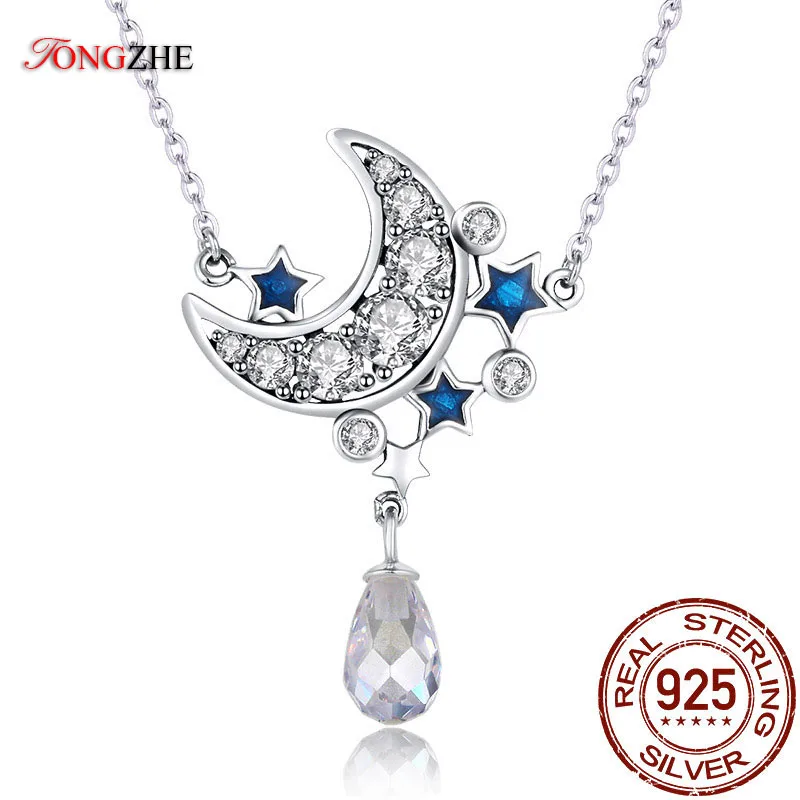 Женское ожерелье из серебра 100% пробы с подвеской в виде Луны и звезды|Ожерелья| |