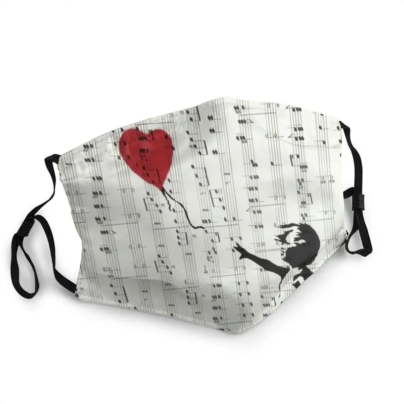 

Girl Heart Balloon Reusable Face Mask Unisex Adult Banksy Art Graffiti Dustproof Protection Cover Respirator Mouth Muffle