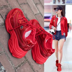 Women Sneakers 2020 New Glitter Red Platform Sneakers Women Shoes Chunky Sneakers Lace Up Designer Dad Sneakers Basket Femme