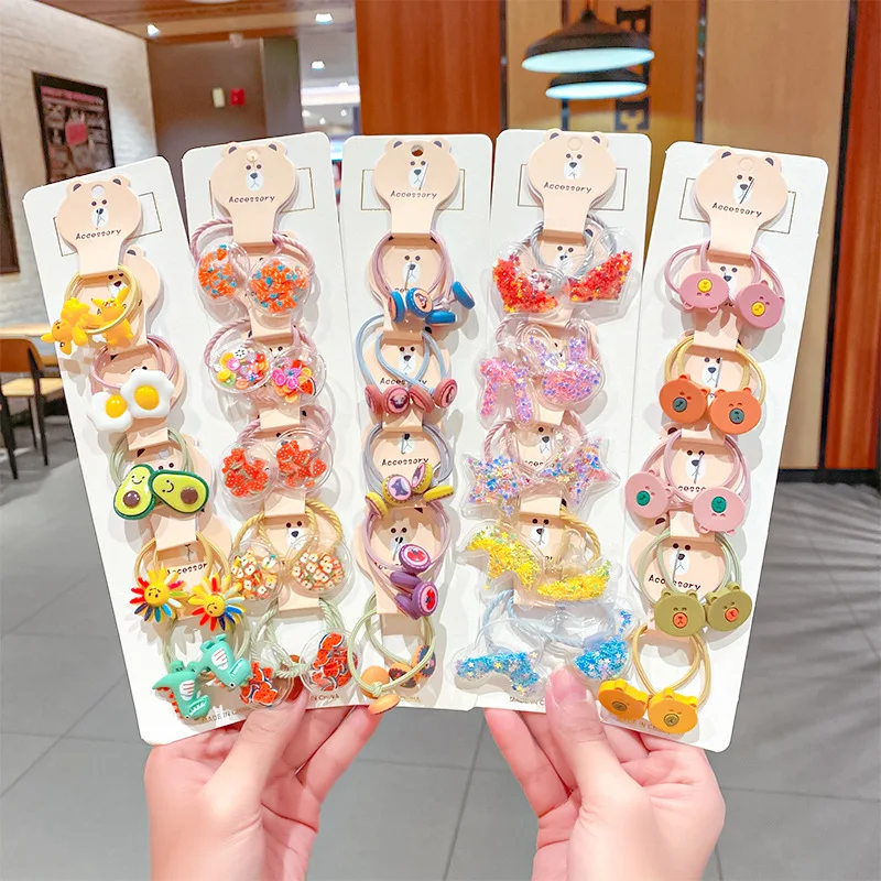 

10PCS/Set New Girls Cute Cartoon Flower Small Scrunchie Lovely Rubber Bands Ponytail Holder Headband Fashion Hair Accessories