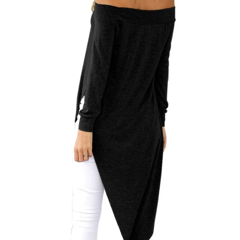 Зимние Для женщин блузки с вырезом лодочкой Asymmetrical Tunic повседневная женская обувь рубашки Blusa пикантные с открытыми плечами осень Топ Плюс Размеры GV1026