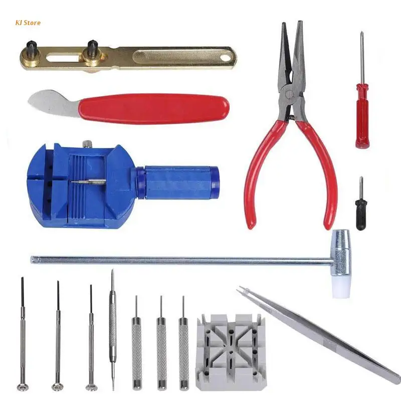 

16 Pc Watch Repair Tool Kit Removes Battery Bands Links Screwdrivers Case Opener