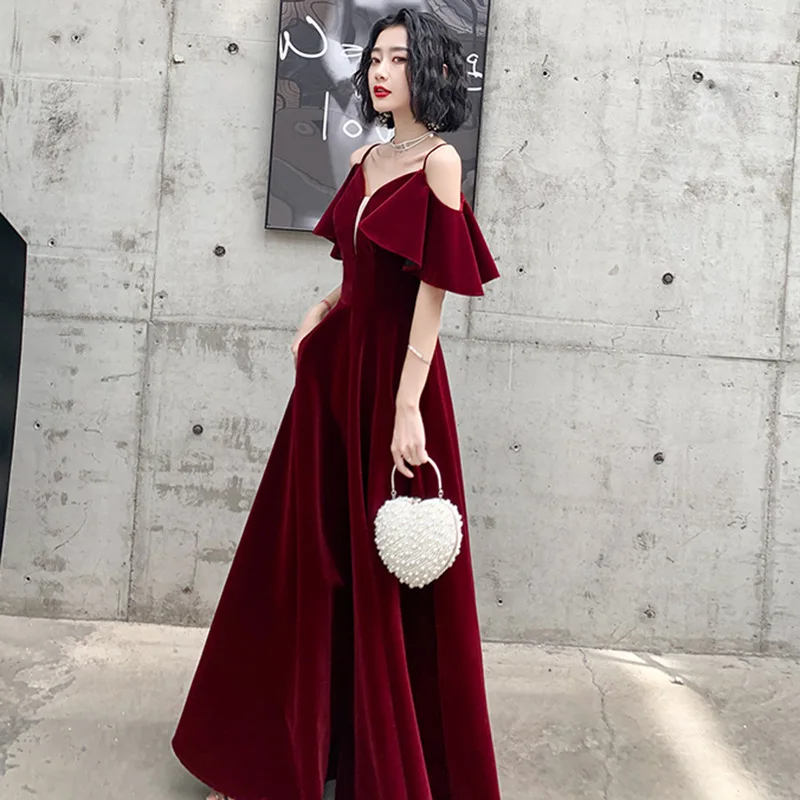 

Женское бархатное вечернее платье, красное платье с открытыми плечами для выпускного вечера, элегантное банкетное платье знаменитости, 2021