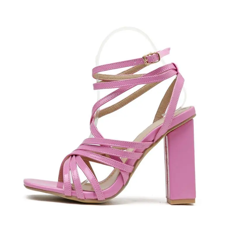 

Ins hot women's square head thick super high heel large sandals pink 41