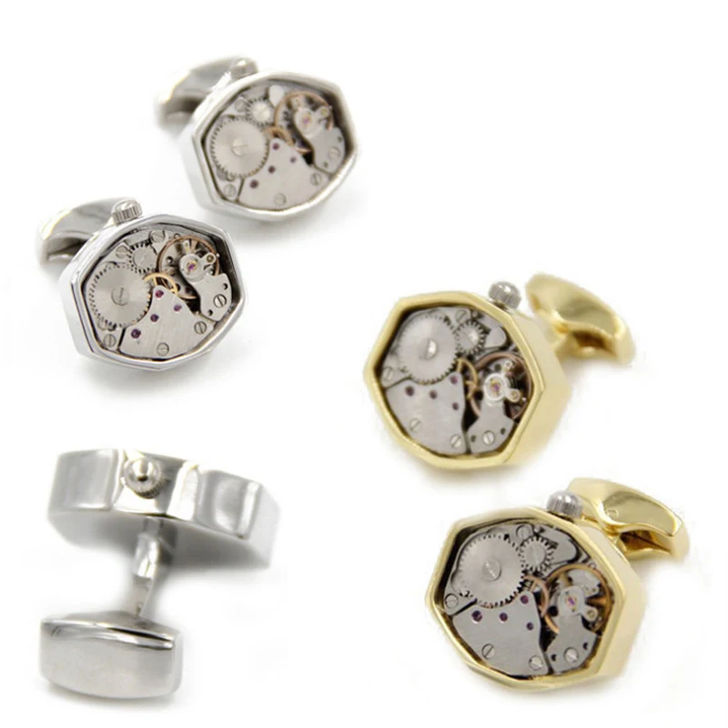 

JIN&JU High Quality Non-Functional Watch Movement Cufflinks For Mens Gold Color Cuff Buttons Guest Wedding Gifts Relojes Gemelos