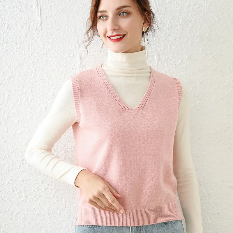 

2020 New Knitting Vest Woman Ladies Sleeveless Knitted Sweater Vest Loose Simple Short Waistcoat V-neck Vest Waistcoat Autumn