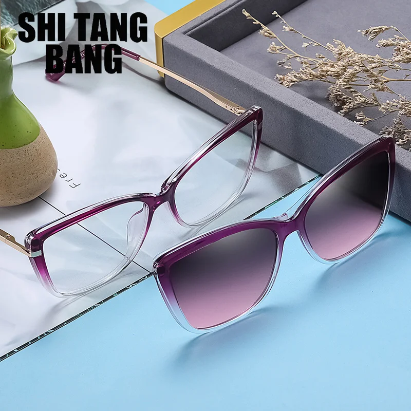 

Two-Color Polarized Clip Sunglasses Women Fashion Glasses 2 In 1 Magnetic Sleeve Mirror Optical Computer Anti Blue Light Glasses
