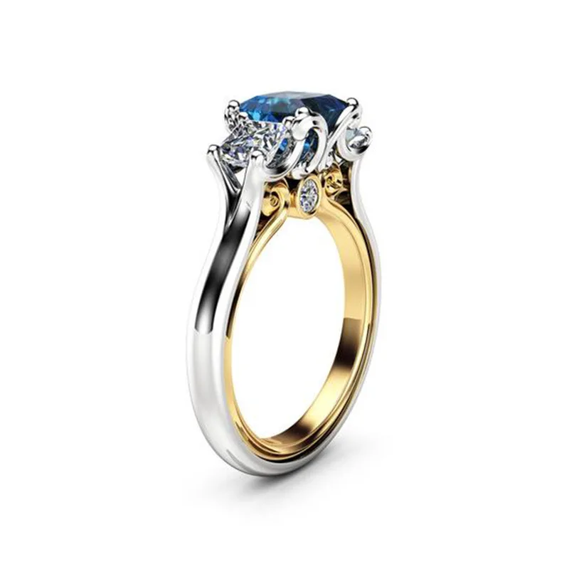 Высококачественное роскошное женское двухцветное кольцо с квадратным синим