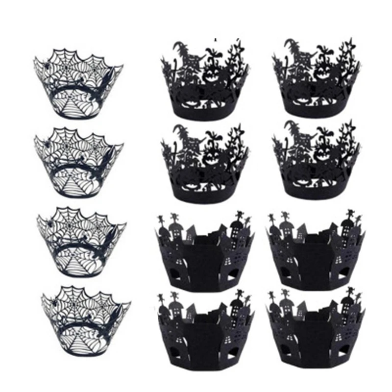 12 шт./компл. Хэллоуин пустой бумажный стаканчик паутина Тыква ужас замок торт