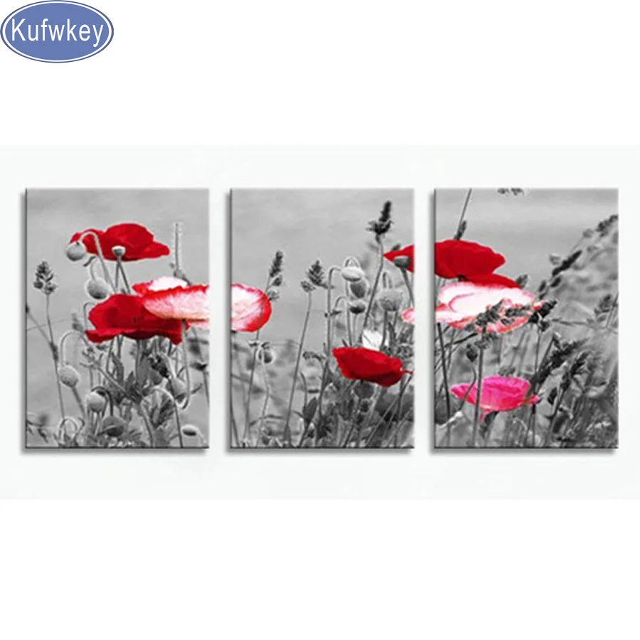 Полная квадратная Алмазная вышивка черный и белый красный цветок алмазная