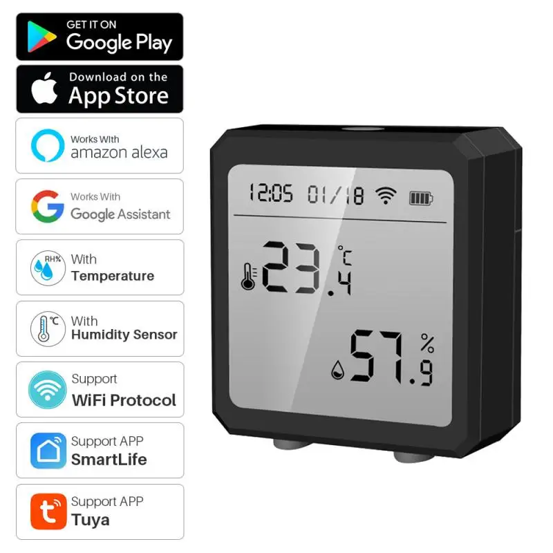 

Aubess Tuya WIFI Temperature Humidity Sensor Hygrometer Thermometer Detector Smart Life APP Control Support Alexa Google Home