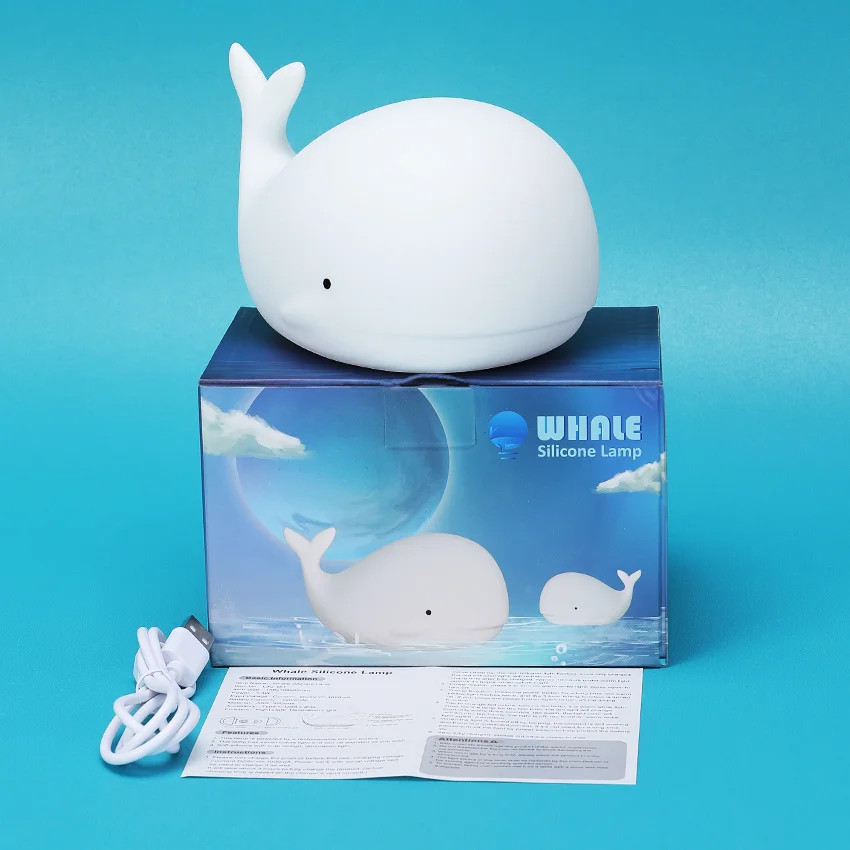 

Whale LED Night Light Touch Sensor 7 Color USB Rechargeable Silicone Desk Decor Bedroom Room Lamp for Children Kids Baby Gift