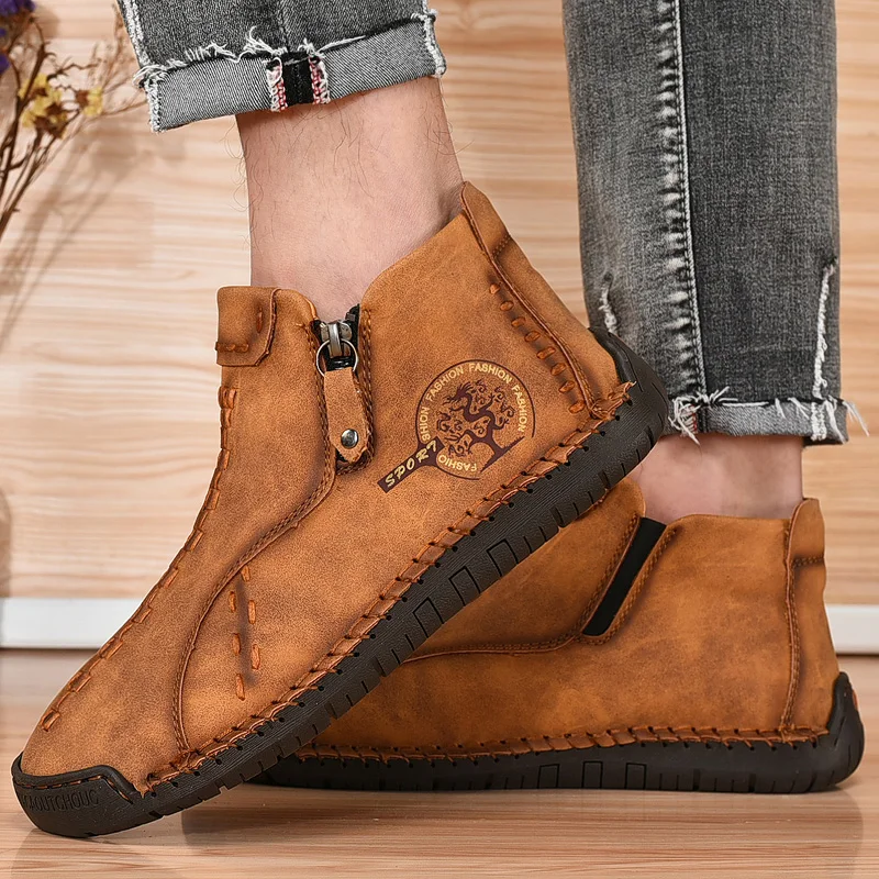 

Brand Men's Boots Soft Leather Men's Western Boots Zipper Design Men's Ankle Boots Outdoor Adult Designer Sneakers Cowboy