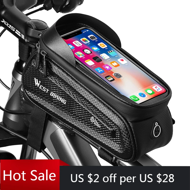 

Сумка для велосипеда, водонепроницаемая, с сенсорным экраном WEST BIKING дюйма, с жестким отражением, для горного велосипеда, чехол для телефона