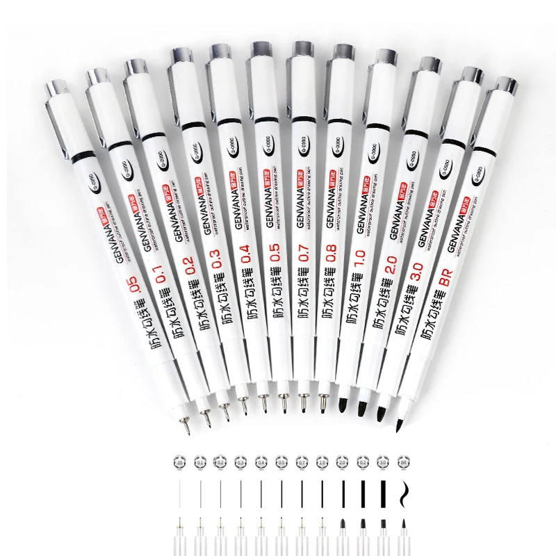 

Hook line pen Black Fineliner Ink Pens Micro Pen Waterproof Archival Ink for Illustration Sketching Technical Drawing 12 Size