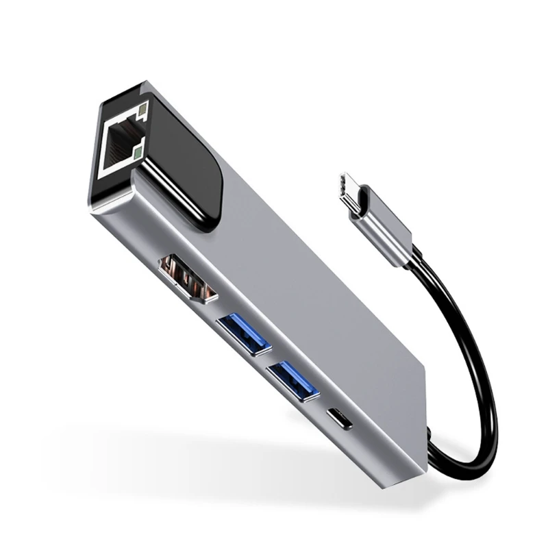 

Portable USB 3.0 Hub Splitter USB Extender 5 Port USB Ultra Slim Data Hub with 4K HDMI-compatible PD RJ45 Ethernet 85DC