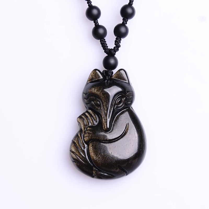 Золотистый черный натуральный обсидиановый камень подвеска с девятью хвостами