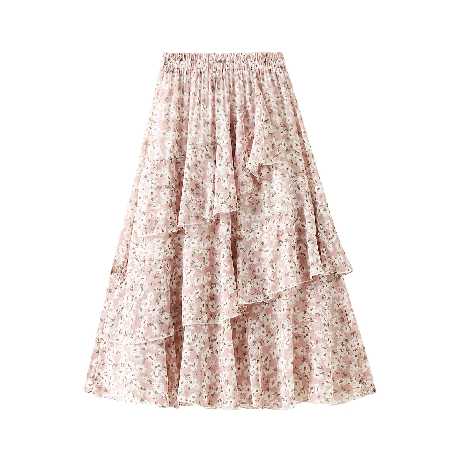 

Summer Ladies's A-Line Midi Skirts, Bohemian High Waist Layered Ruffle Floral Lemon Print Skirts Womens 2021