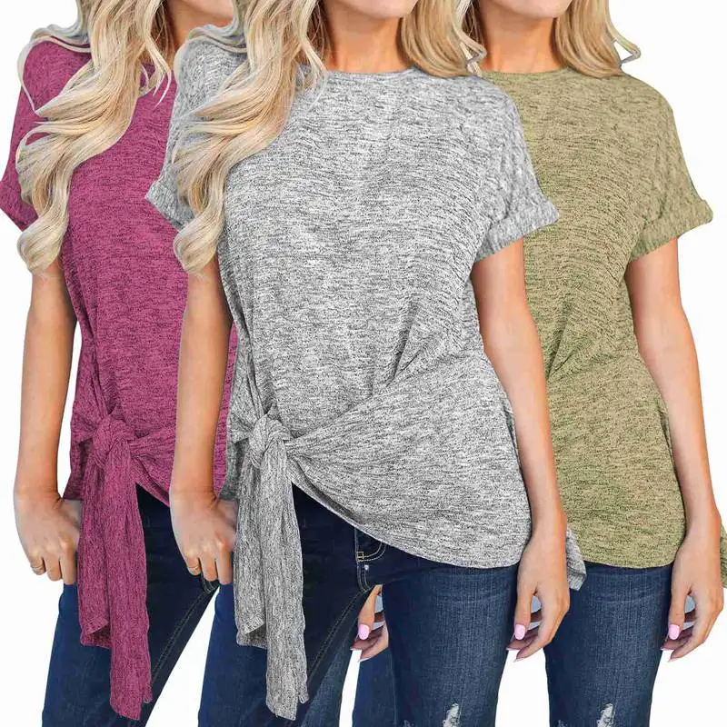

Women's Round Neck Solid Color Irregular Short Sleeve Top T-Shirt