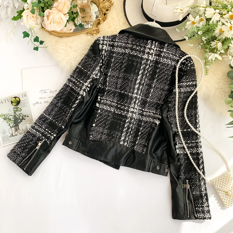 Качественная стильная крутая клетчатая куртка для женщин короткие дизайнерские