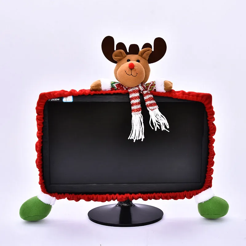 

2021 рождественские украшения матовая ткань Санта-Клаус Снеговик эластичный чехол для монитора