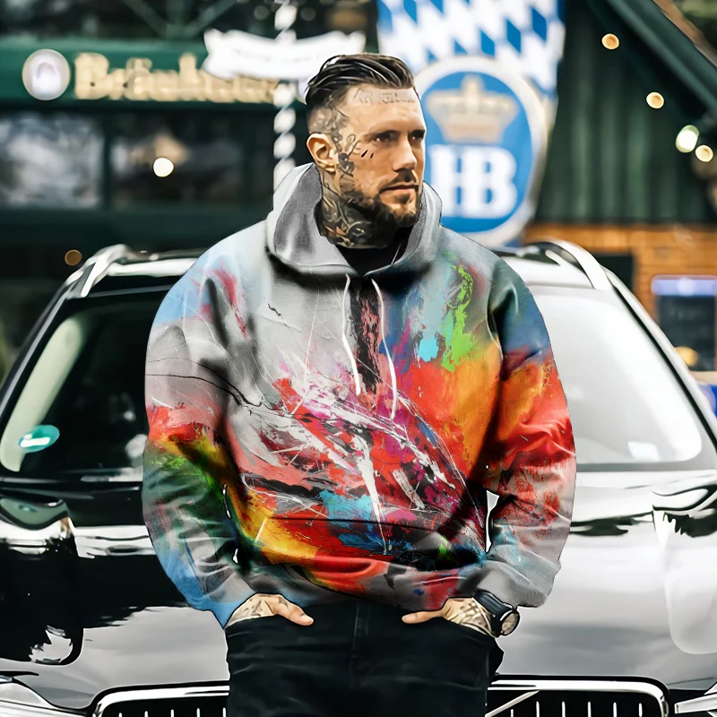 

Colorful retro painting art stitching funny men's hoodie Harajuku 3d printing 2021 new sweatshirt pullover streetwear