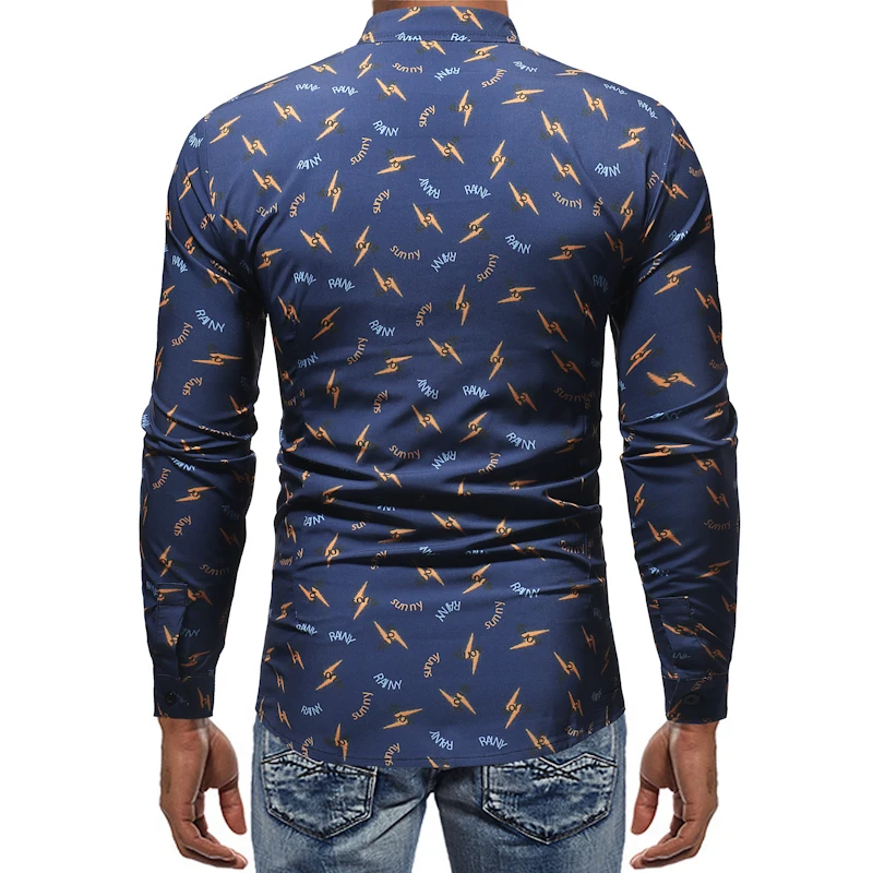 

New Men's Printed Long-sleeved Shirt Chemise Homme Social Men
