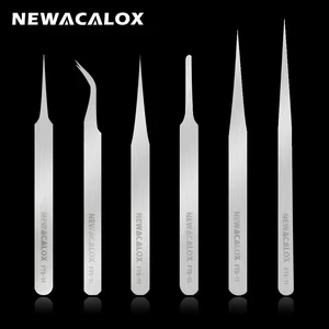 Набор антистатических немагнитных пинцетов NEWACALOX 6 шт., набор точных пинцетов для лабораторных ювелирных изделий, поделок, пайки бровей