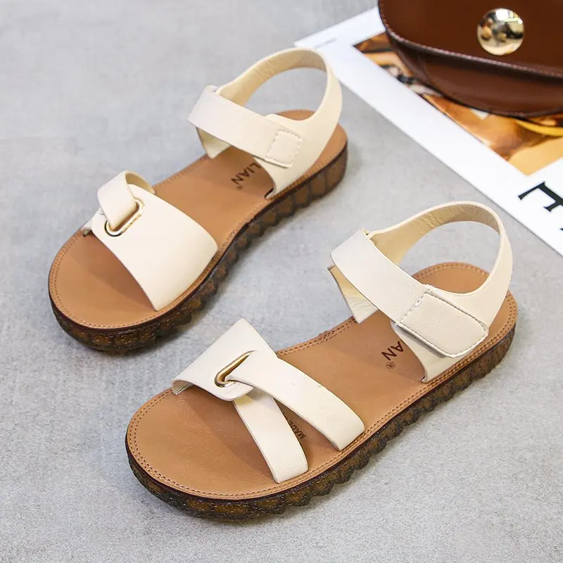 

Summer Elegant Green Women Sandals Non-Slip Comfort Flat Low-heel Platform Sandals 2.5cm Cow Muscle Outdoors Shoes Fast Shipping