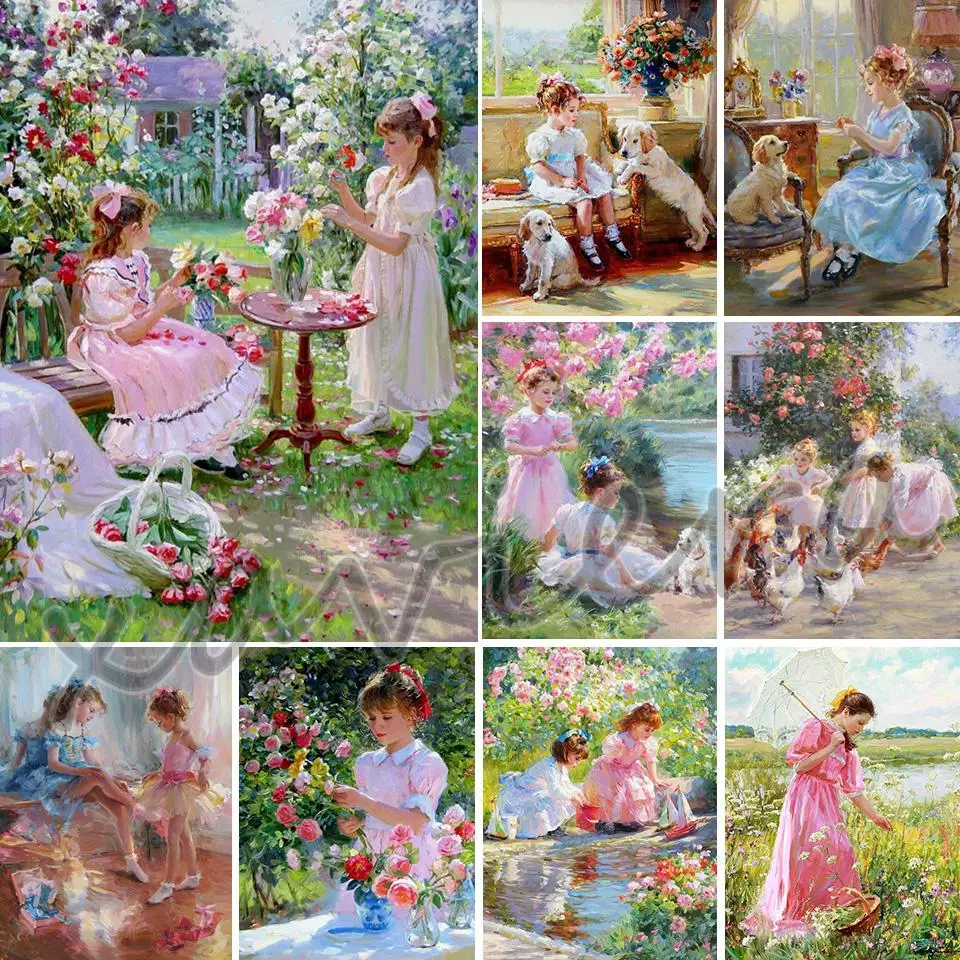 

5D Diy Diamond Painting Girl Portrait Cross Stitch Kit Garden Scenery Full Square Drill Embroidery Mosaic Artwork Handmade Craft