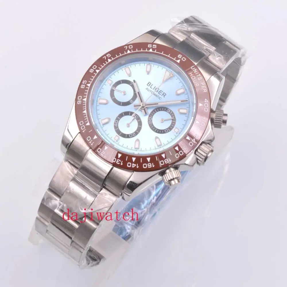 Роскошные мужские автоматические часы с синим циферблатом и сапфировым стеклом